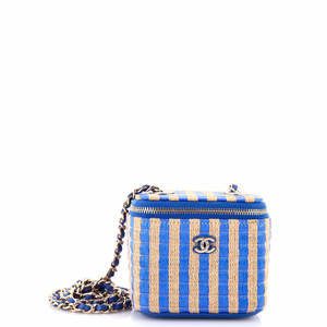 Chanel Mini Classic Vanity Case with Chain Striped Raffia and Jute
